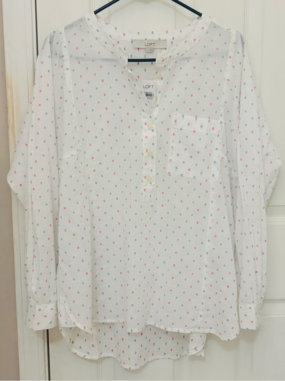 NWT!! LOFT Embroidered Dotted Long Sleeve Blouse